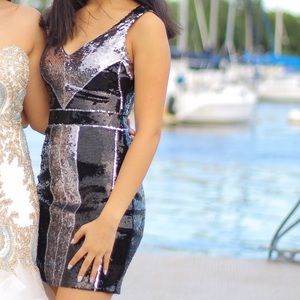 Short black and silver sequence dress